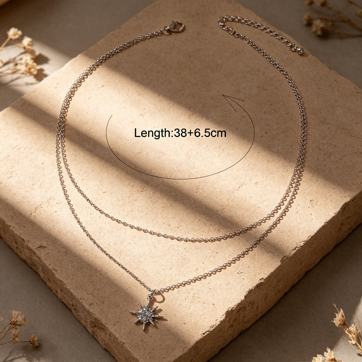 Silver Multi‑Chain Crystal Star Pendant Necklace Fashion Layered Jewellery Gift-3