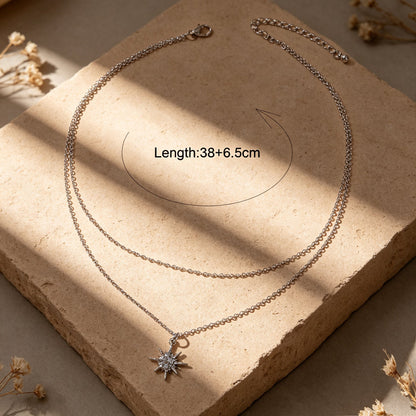 Silver Multi‑Chain Crystal Star Pendant Necklace Fashion Layered Jewellery Gift-3