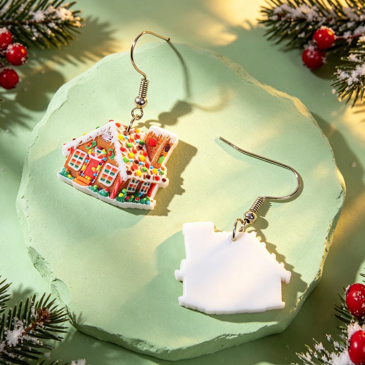 Christmas Colorful Gingerbread House Acrylic Dangle Earrings Cute Holiday Party Gathering Jewelry Gift-2