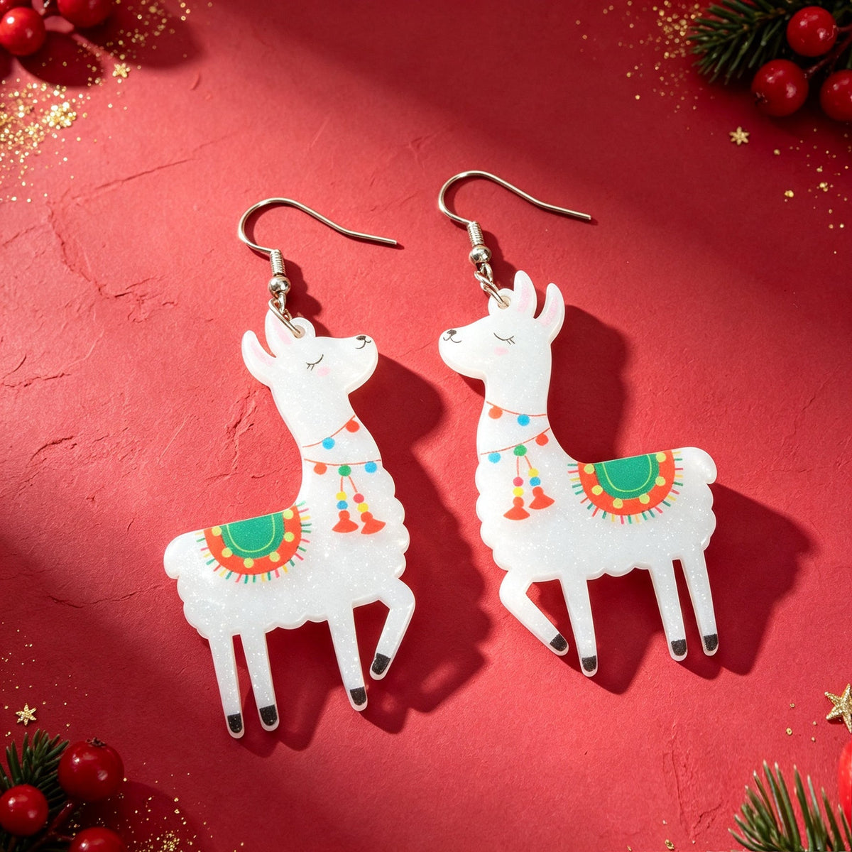Cartoon Llama Acrylic Dangle Earrings Cute Animal Xmas Festival Party Birthday Jewelry-2