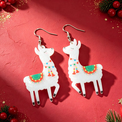 Cartoon Llama Acrylic Dangle Earrings Cute Animal Xmas Festival Party Birthday Jewelry-2