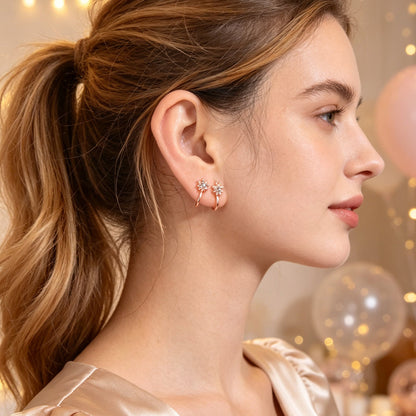 2pcs Snowflake Crystal Ear Cuffs No Piercing Rose Gold Dainty Sparkling Ear Clip-0