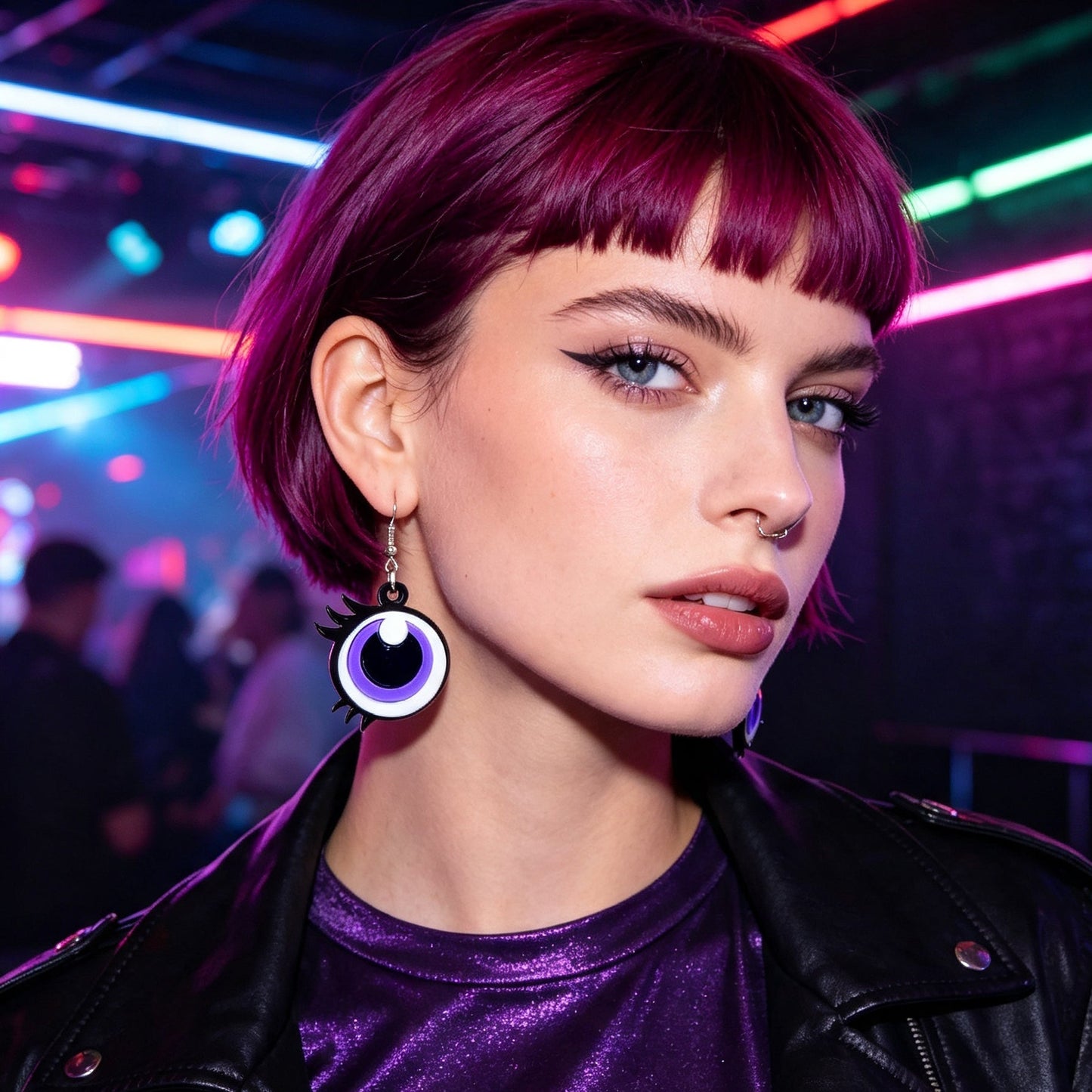 Y2k Playful Purple Eye Statement Earrings Nightclub Party Cosplay Personality Jewelry Accessories-2