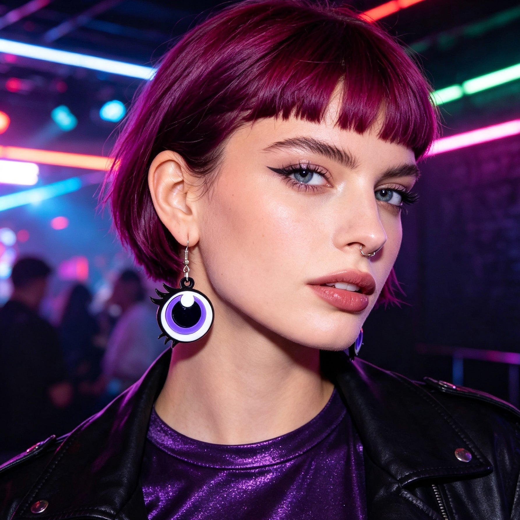 Y2k Playful Purple Eye Statement Earrings Nightclub Party Cosplay Personality Jewelry Accessories-2