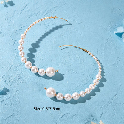 Big C Shape Imitation Pearl Hoop Stud Earrings Elegant Wedding Vacation Party Jewelry-3