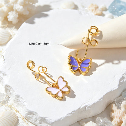 2pcs Colorful Enamel Butterfly Dangle Ear Cuffs Gold Non-Pierced Earrings Gift-2