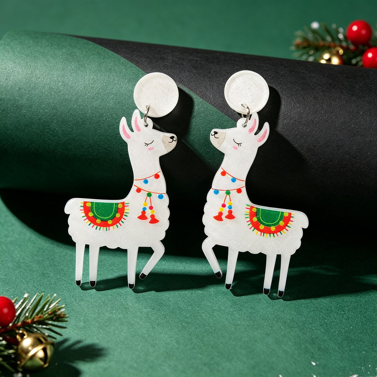 Cute Cartoon Llama Christmas Dangle Earrings Animal Festive Xmas Holiday Jewelry-2
