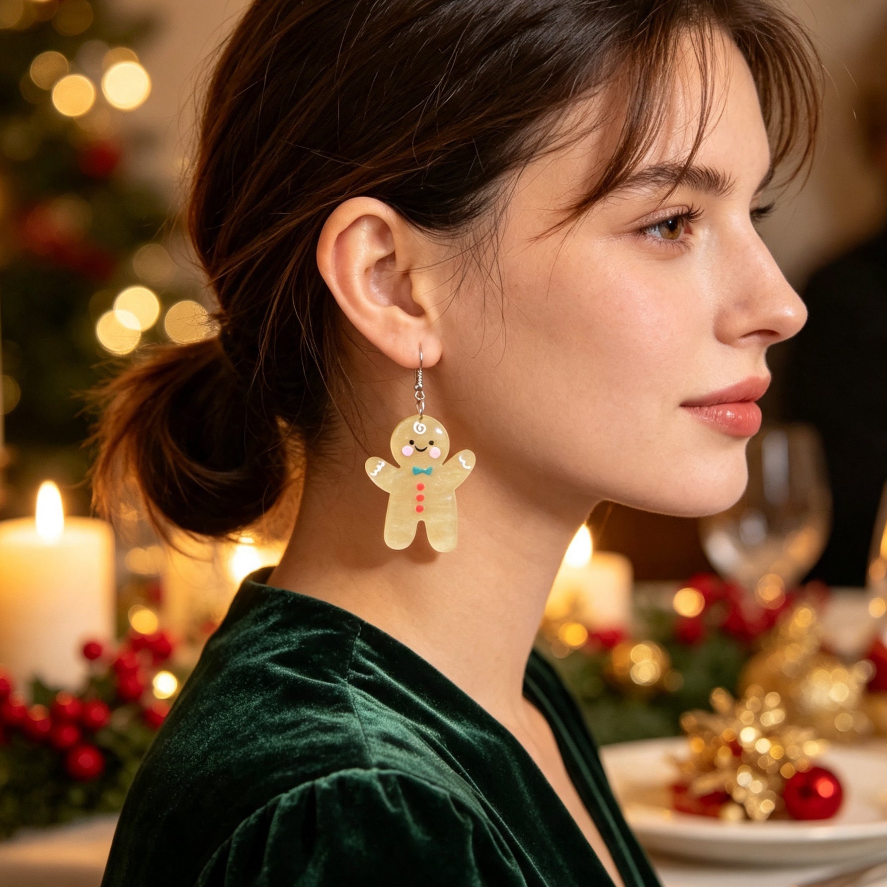 Cartoon  Christmas Gingerbread Man Drop Earrings Holiday Cute Sweet Jewelry-2