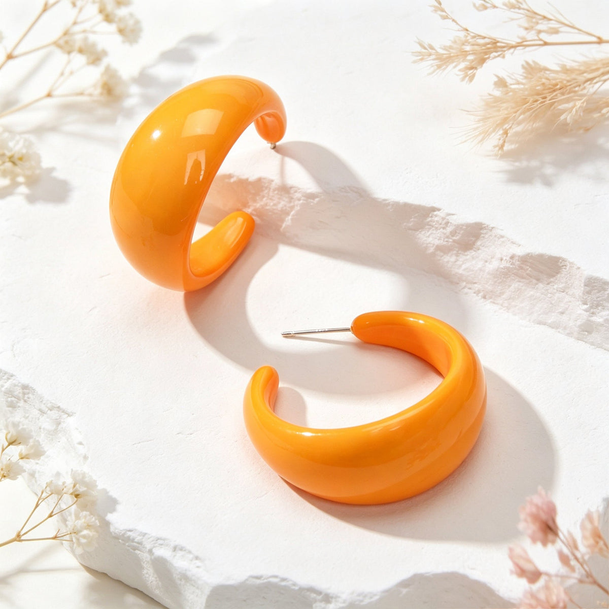 C Shape Solid Color Resin Chunky Hoop Earrings Daily Office Street Snap Vacation Minimalist Jewelry-2