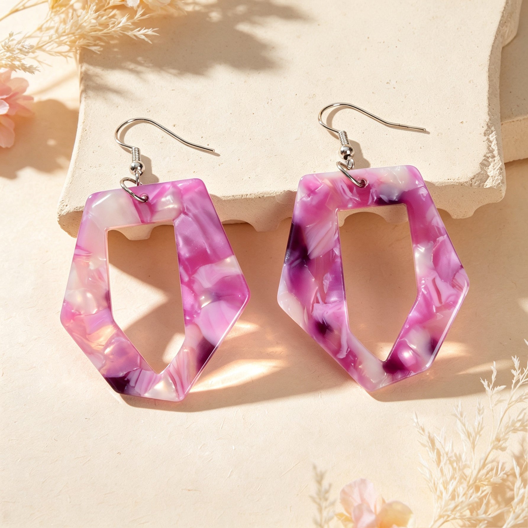 Irregular Geometric Shape Colorful Stone Vein Acrylic Earrings  Beach Vacation Pool Party Jewelry-3