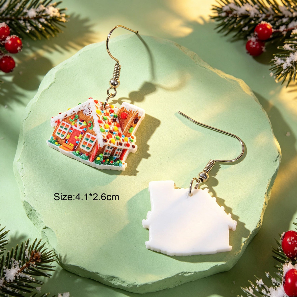 Christmas Colorful Gingerbread House Acrylic Dangle Earrings Cute Holiday Party Gathering Jewelry Gift-3
