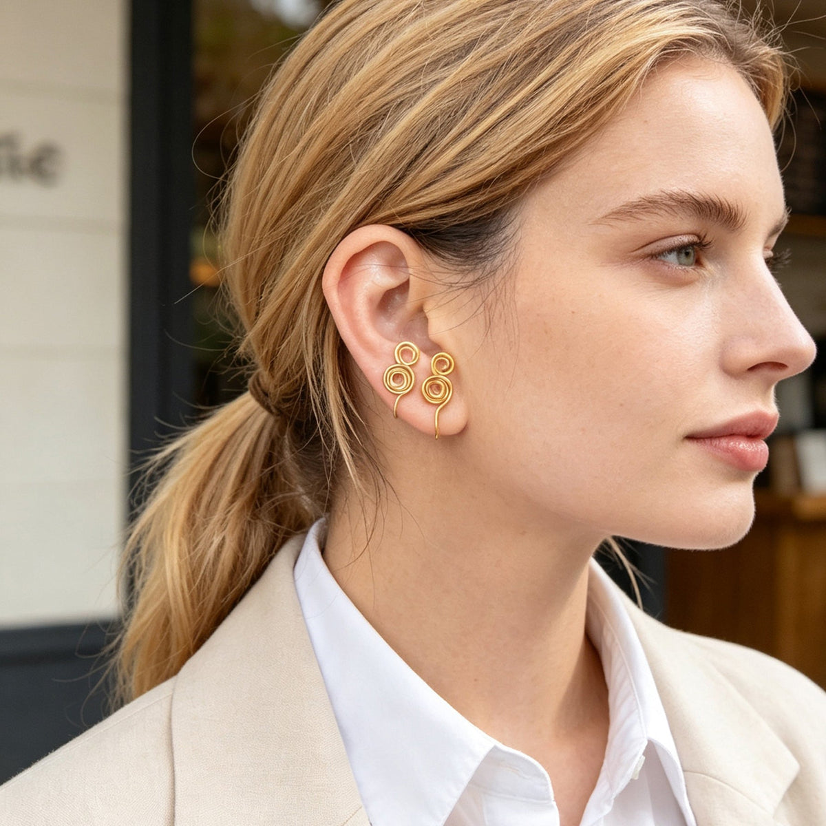 2pcs Punk Spiral Clip‑On Ear Cuffs Gold Non‑Pierced Earrings Fashion Jewellery-0