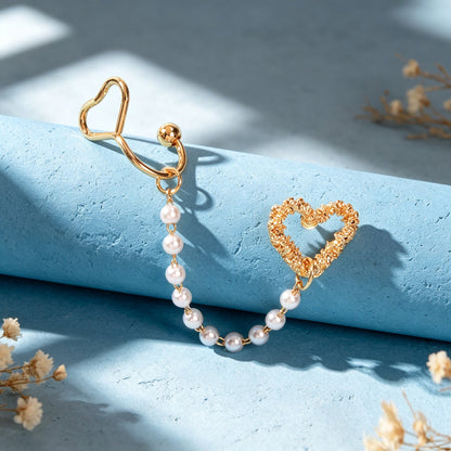 1 pc Gold Heart Imitation Pearl Chain Ear Cuff Climber Earring Romantic Dating Jewelry Festival Gift-2