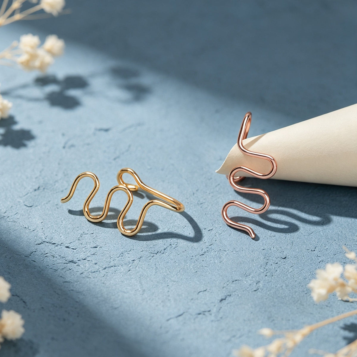 2pcs Chic Squiggle Wire Ear Clip Non Piercing Gold Rosegold Cartilage Jewellery-2