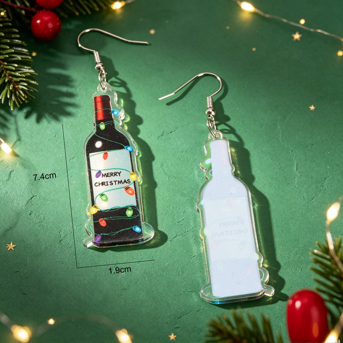 Colorful Light Decor Wine Bottle Dangle Earrings Christmas Festival Party Bar Fashion Jewelry-2