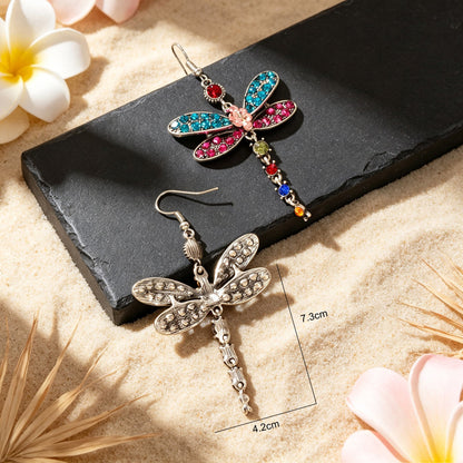 Sparkling Colorful Dragonfly Dangle Earrings Boho Beach Vacation Party Jewelry-3