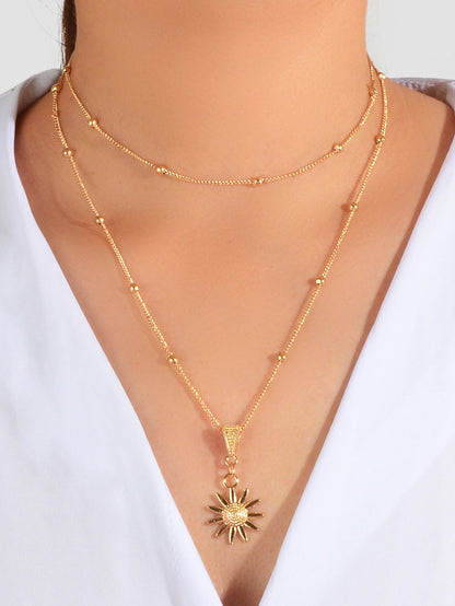 Unique Trendy Jewellery Double layer Gold Silver Chain Flower Collar Necklace-4