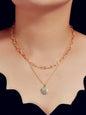Female Jewellery Double layer Paperclip Gold Silver Chain Round Pendant Necklace-0