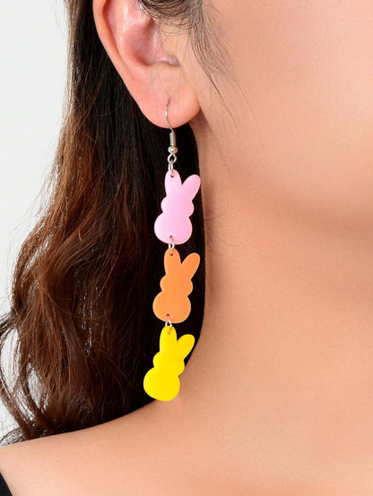 Easter Gift Colourful Acrylic Rabbit Pendant Earrings Women Party Daily Jewelry-1