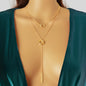 Stylish Double layer Chic Gold Chain Y Style Long Pendant Stick Lariat Necklace-0