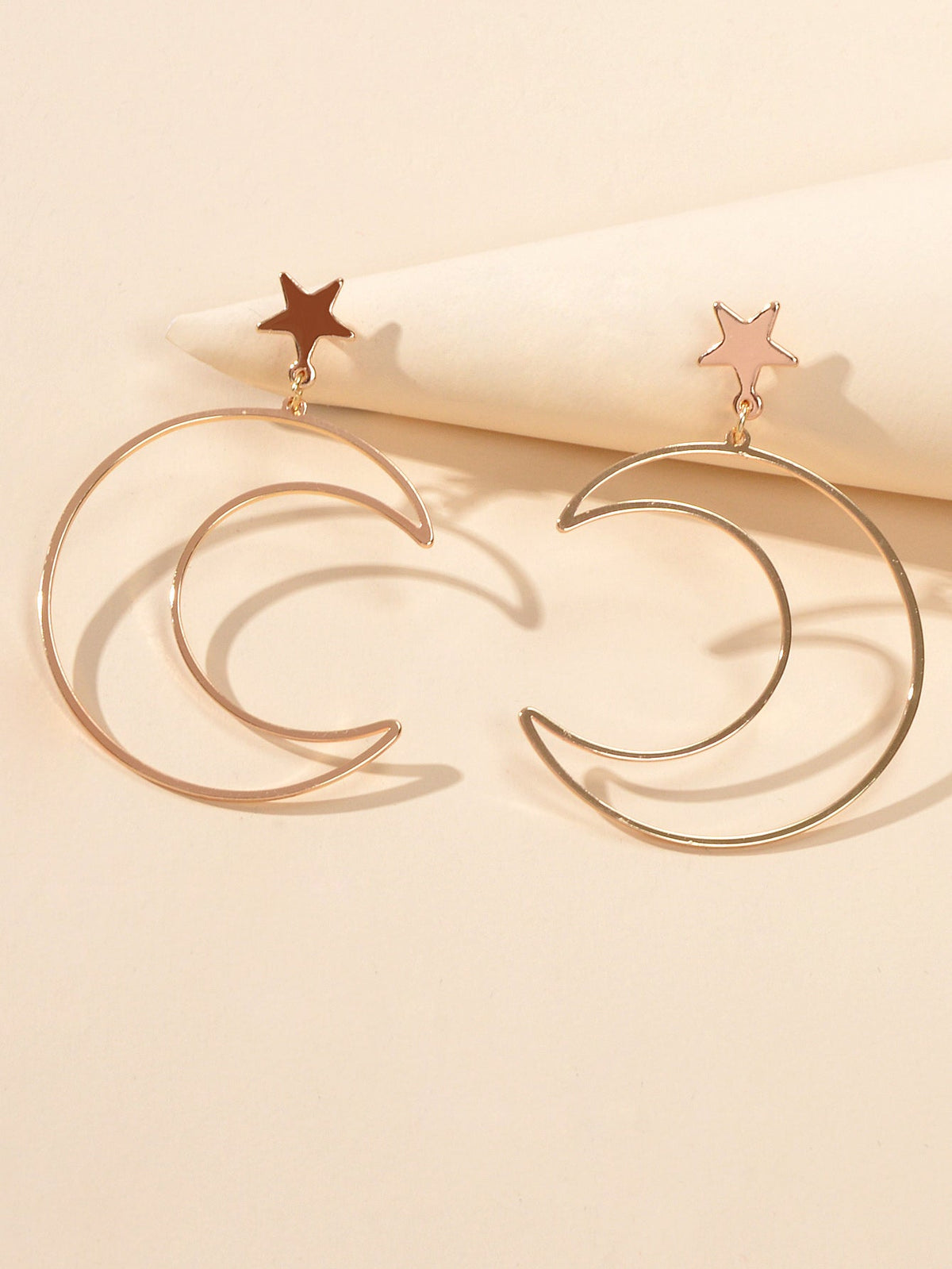 Trendy Minimalist Jewellery Gold Silver Star Moon Dangle Earrings Accessories-0