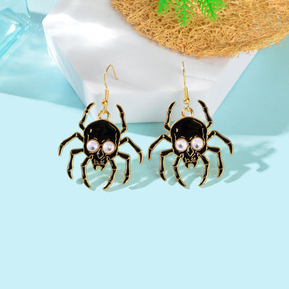 Punk Rock Style Black Skull Spider Dangle Earrings for Women Street Jewelry-3