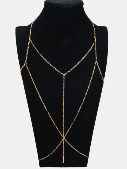 Sexy Gold Bikini Beach Body Chain Layered Chest Harness Belly Waist Jewellery-0