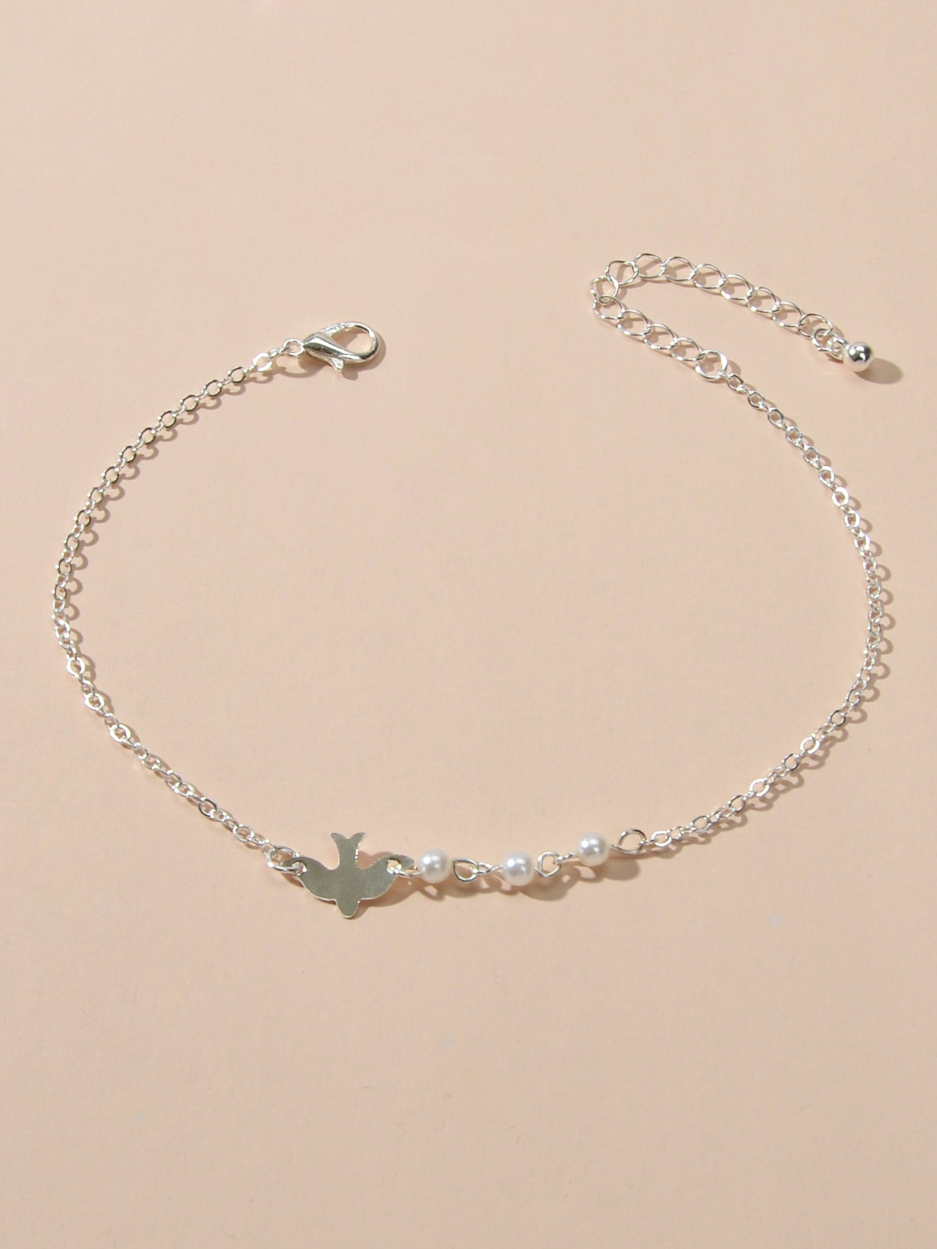 Silver Colour Chain Pearl Decor Bird Bracelet Girls Teens Minimalist Jewellery-0