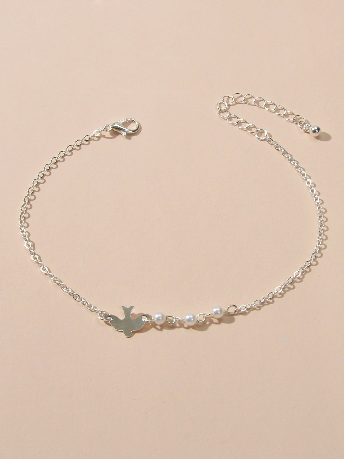 Silver Colour Chain Pearl Decor Bird Bracelet Girls Teens Minimalist Jewellery-0