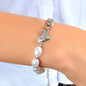 Retro Silver Pearl Beads Chain Letter Love Heart Charm Bracelet Textured Jewelry-0