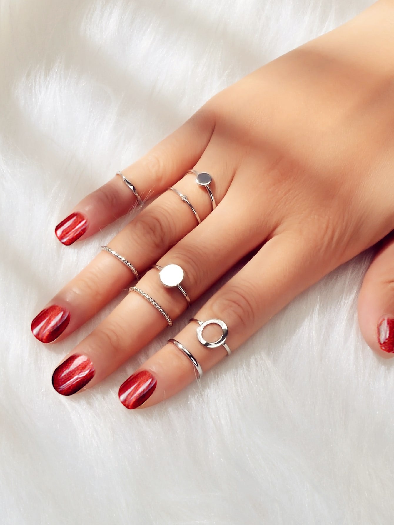 8 pcs Simple Geometric Rhinestone Disc Knuckle Multiple Finger Rings Bulk Pack-0