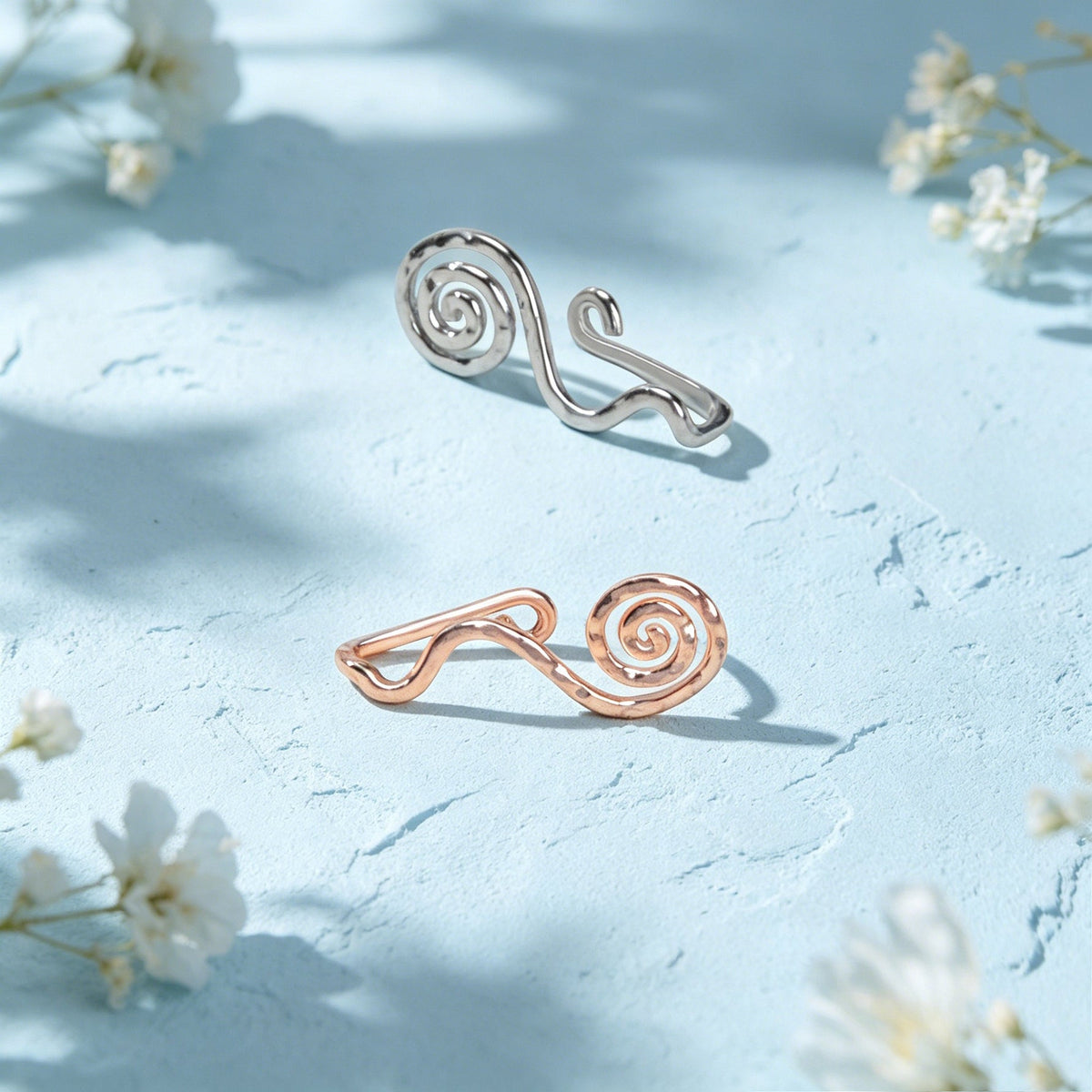 2 pcs Rose Gold Silver Spiral Ear Cuff Simple Irregular Metal Geometric Ear Clip-3
