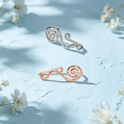 2 pcs Rose Gold Silver Spiral Ear Cuff Simple Irregular Metal Geometric Ear Clip-3