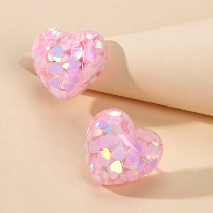Love Heart Handmade Sparkle Glitter Stud Sequins Pierced Earrings Resin Jewelry-5