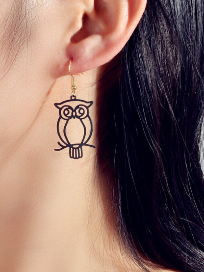 Punk Designer Jewellery Gothic Black Hollow out Owl Dangle Minimalist Earrings-0