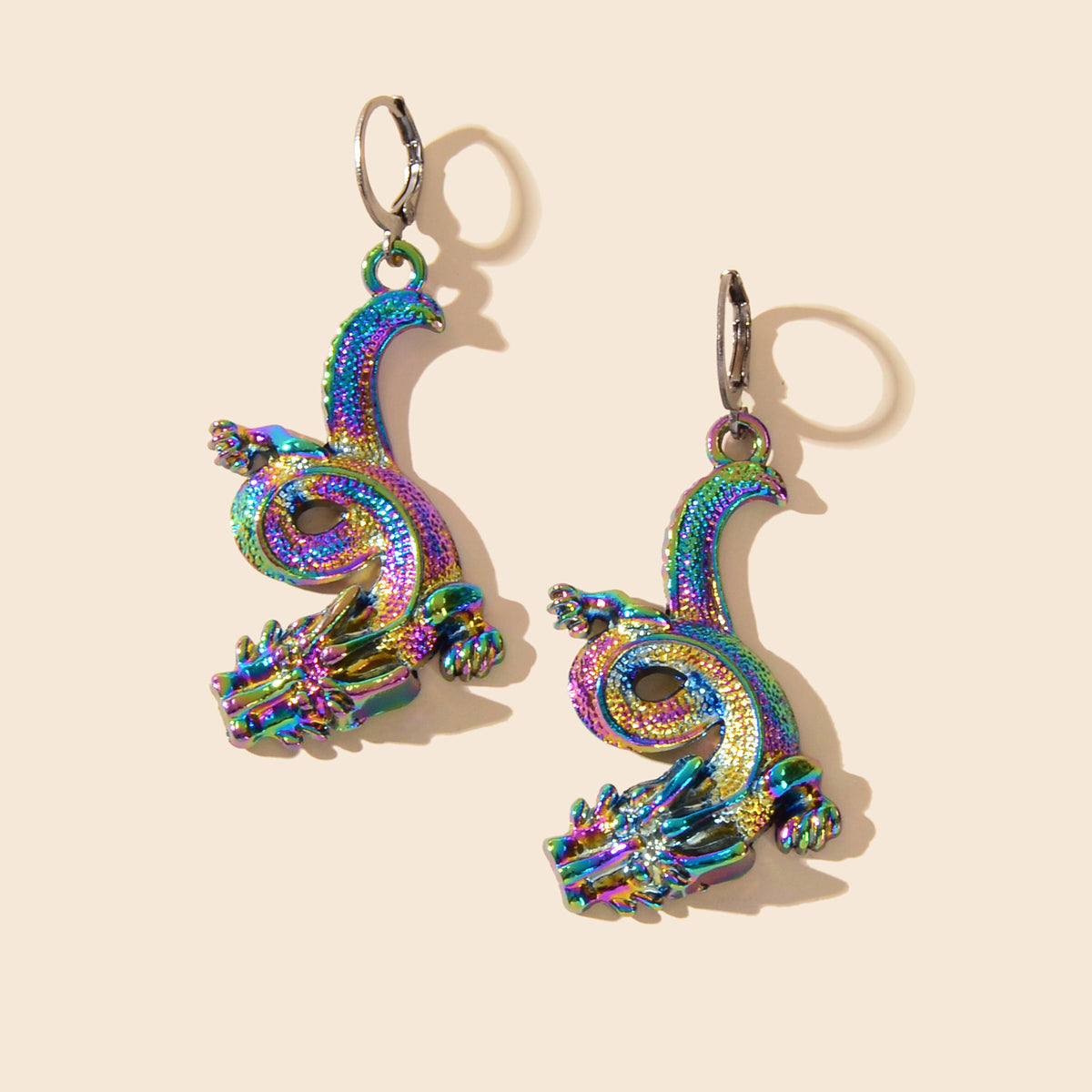 Personality Designer Jewelry Statement Punk Goth Colourful Dragon Hoop Earrings-0