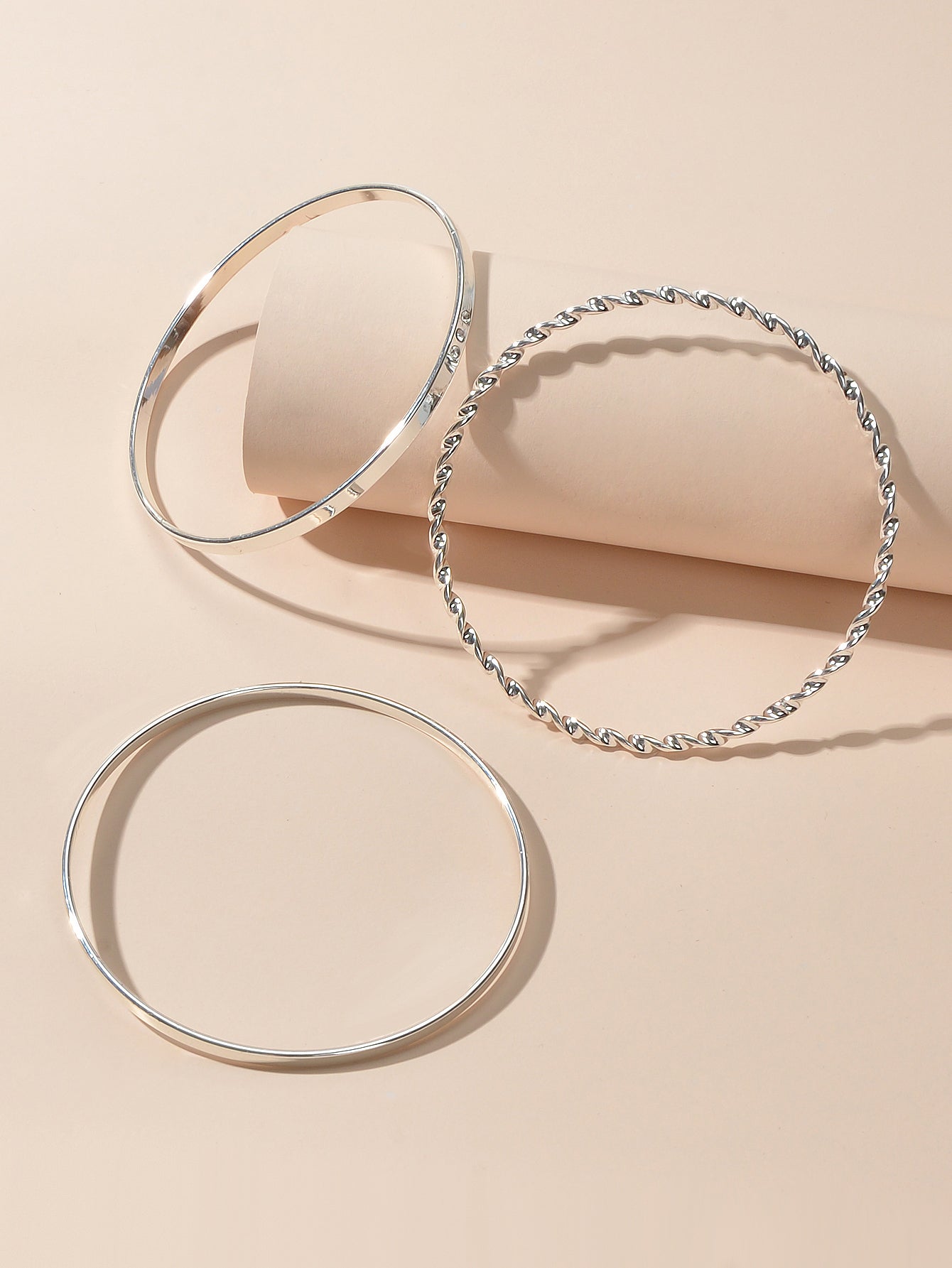 3 pcs Ladies Jewellery Rhinestone Silver Multiple Stackable Bangles Bracelet set-3