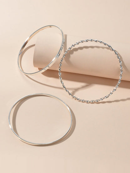 3 pcs Ladies Jewellery Rhinestone Silver Multiple Stackable Bangles Bracelet set-3