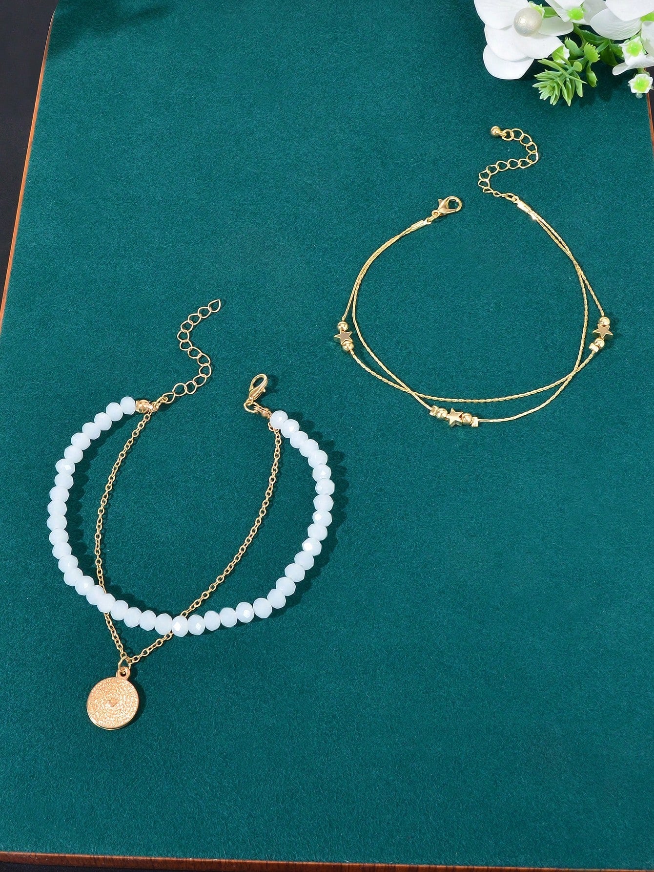 Beach Bliss Set of Two Multi-Layered Anklets Perfect for Vacation Vibes Jewelry-1