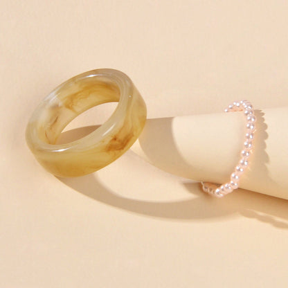 2pcs Pearl Elastic Resin Transparent Trendy Chunky Multiple Rings Bulk Pack Gift-5