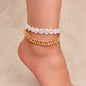 Round Imitation Pearl Crude Gold Chain Layer Barefoot Beach Anklet Foot Jewelry-0