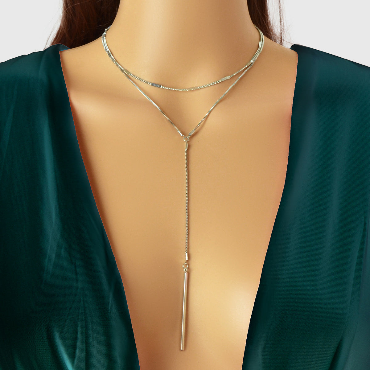 Double-Layer Stick Pendant Lariat Necklace Elegance Contemporary Twist Jewellery-0