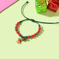 Xmas Gift Jewellery Green Braided Rope Red Beaded Bell Charm Adjustable Bracelet-0
