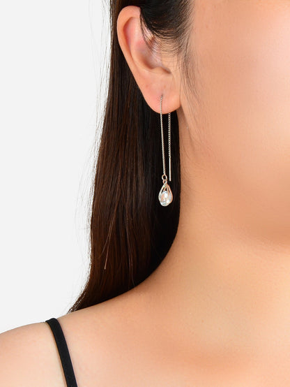 Ladies Jewellery Silver Long Chain Faux Cubic Zirconia Charm Dangle Earrings-0