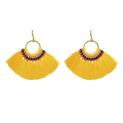 Ethnic Traditional Jewellery Colorful Tassel Fan Shape Dangle Bohemian Earrings-11