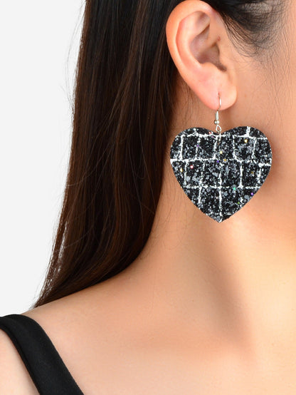 Valentine's Day Women Girl Black Hotpink Pu Leather Heart Drop Party Earrings-3