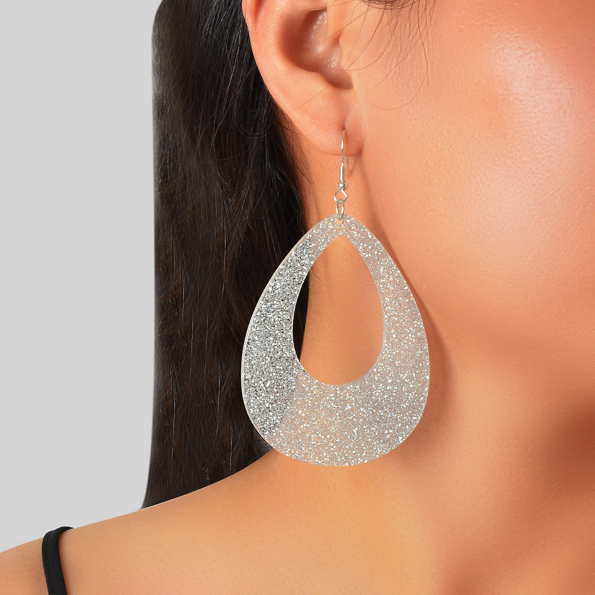 Stylish Shining Acrylic Large Water Drop Earrings Girls Sparkling Party Jewelry-5