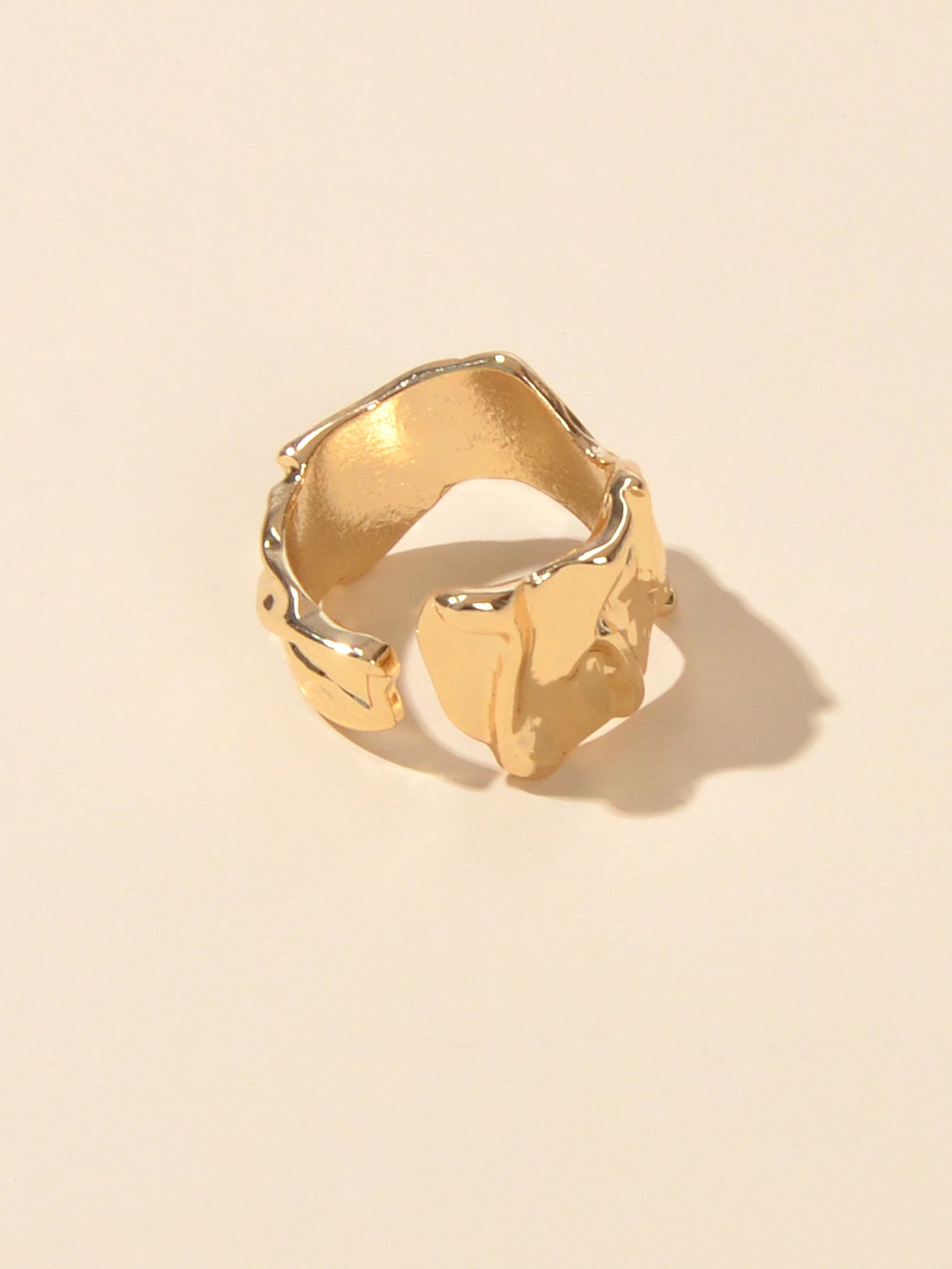 Designer Gold Silver Metal Irregular Geometric Chunky Open Cuff Finger Ring Gift-0