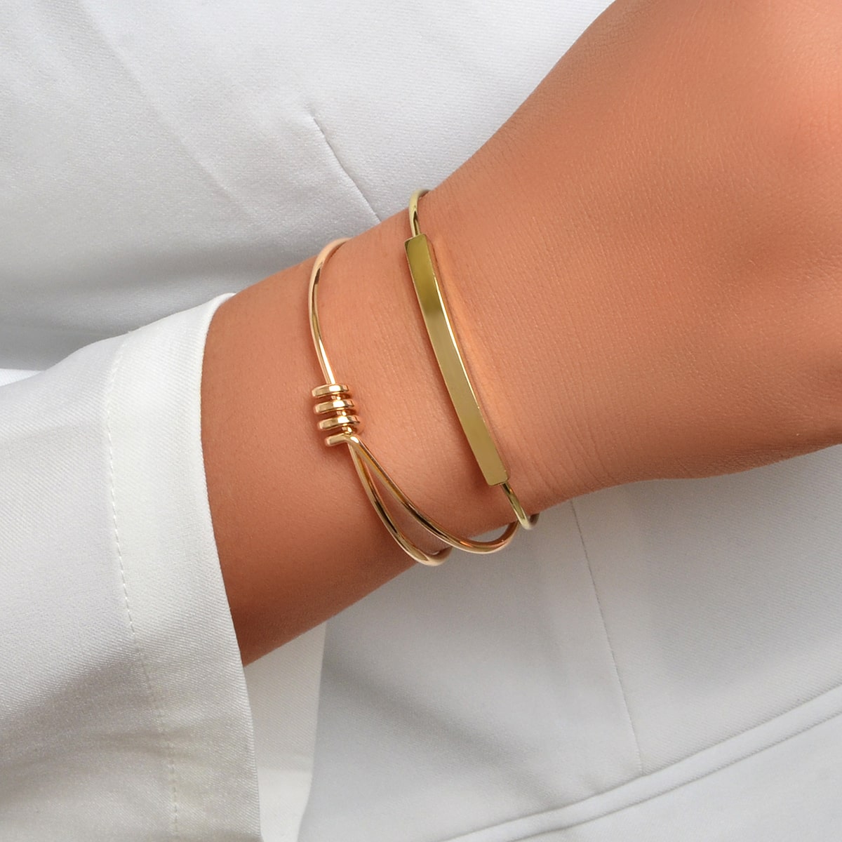 Set of 2 Cuff Bangle Gold Bracelets Elegant Accessories Ensemble Jewellery Gift-1