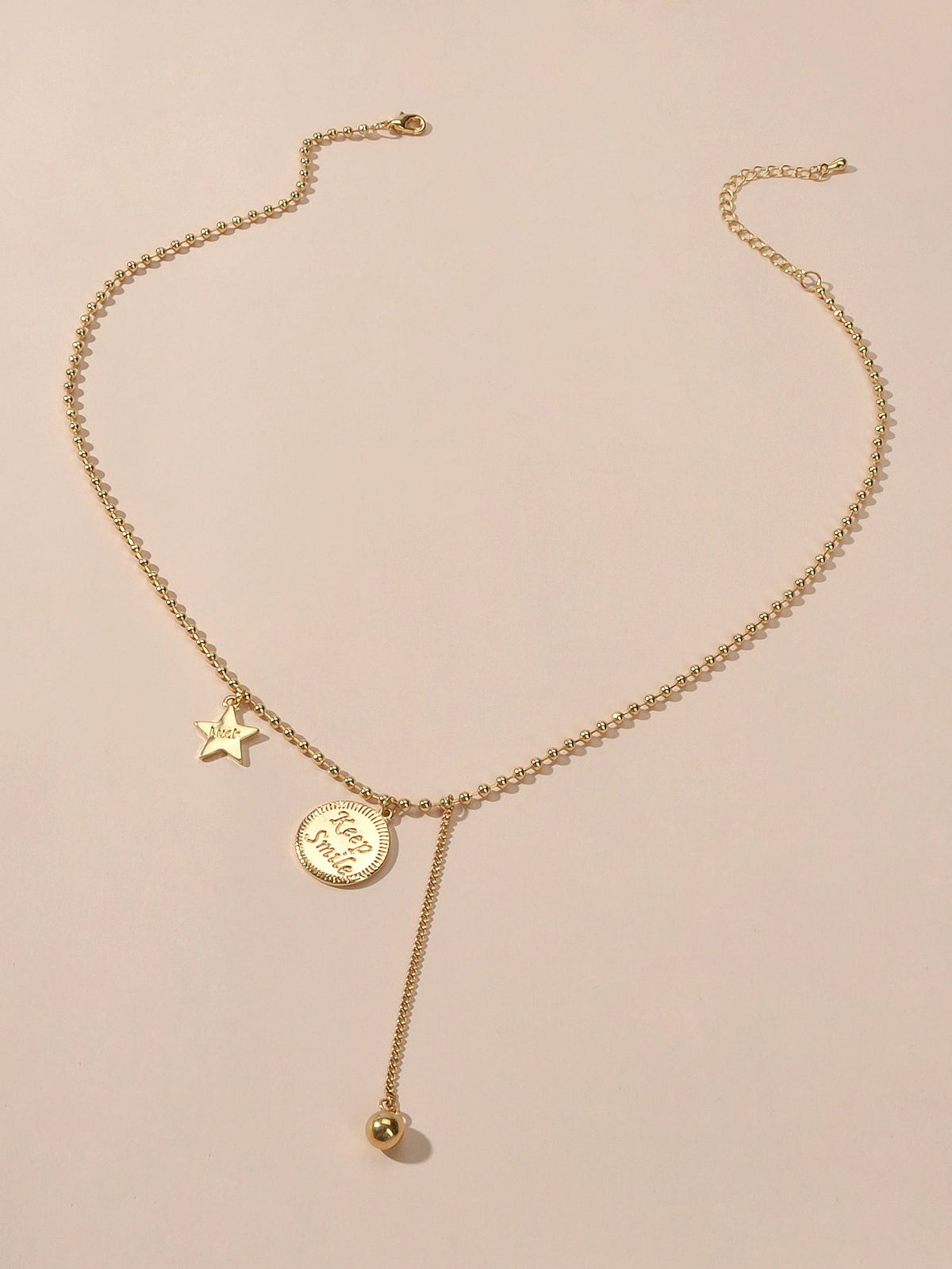 Dainty Party Jewellery Gold Popcorn Chain Luck Letter Star Round Charm Necklace-0